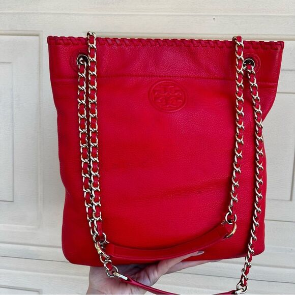 TORY BURCH Red Marion McGraw Tote Chain Emerson Fleming Tote Shoulder Bag - Picture 1 of 12